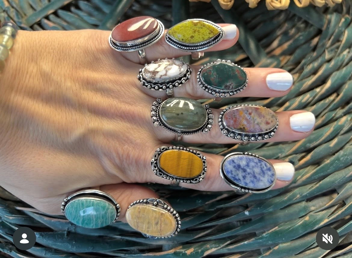 Natural Silver-Plated Statement Crystal Rings Collection “Chunky A”