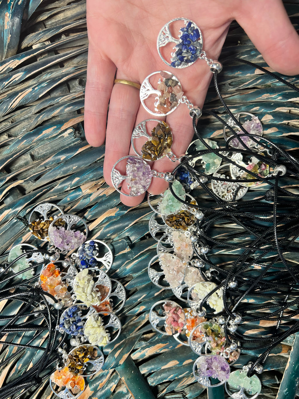 Natural Tree of Life Crystal Necklace – Choose Your Stone (Adjustable Cord)