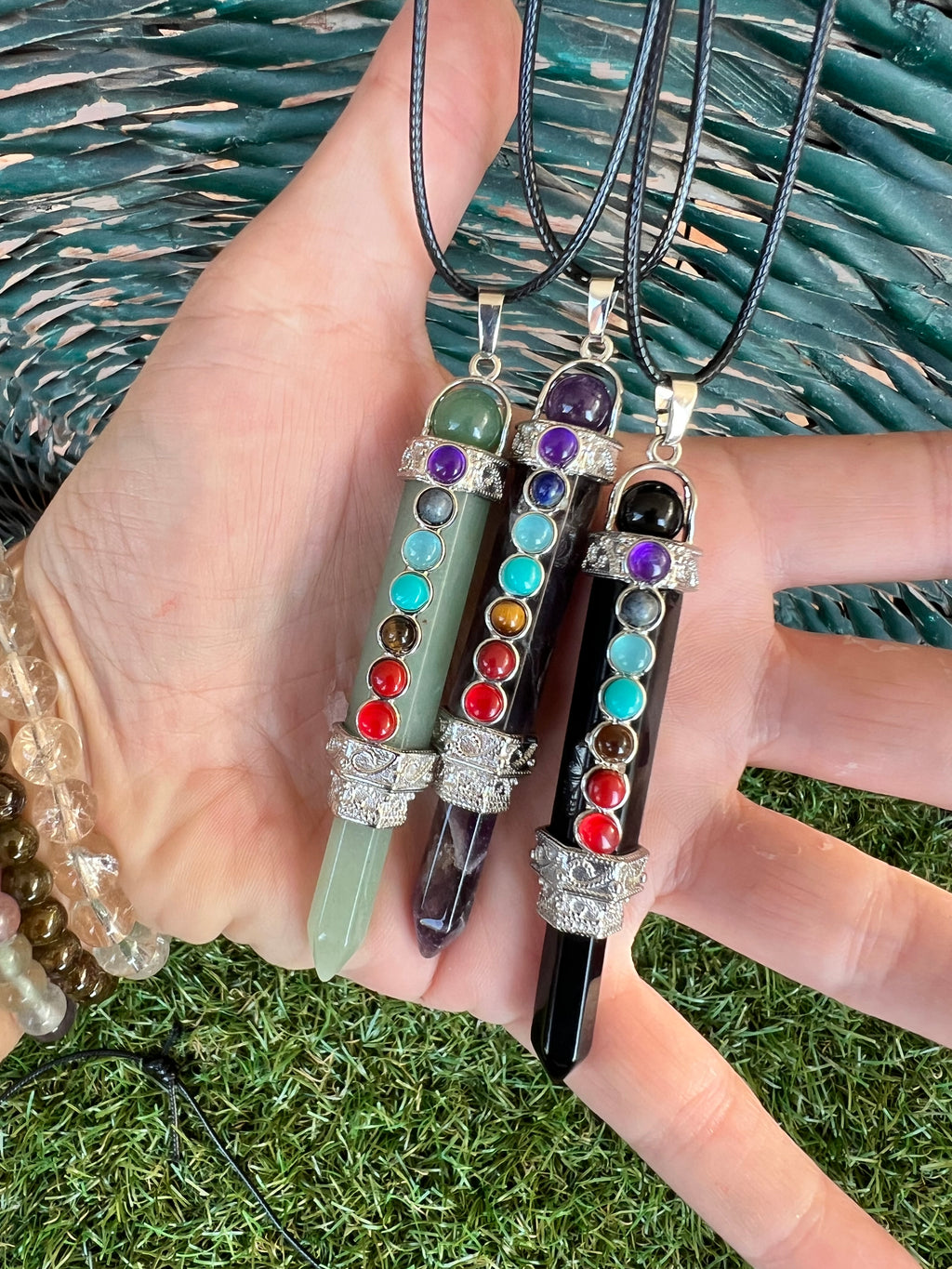 Natural 7 Chakra Gemstone Pendant Necklace – 8 cm