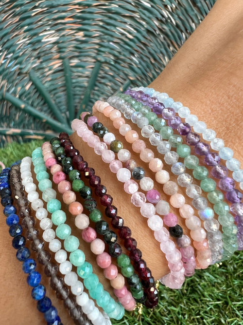 3mm Faceted Natural Gemstone Bracelet – Adjustable Gold-Toned Brass