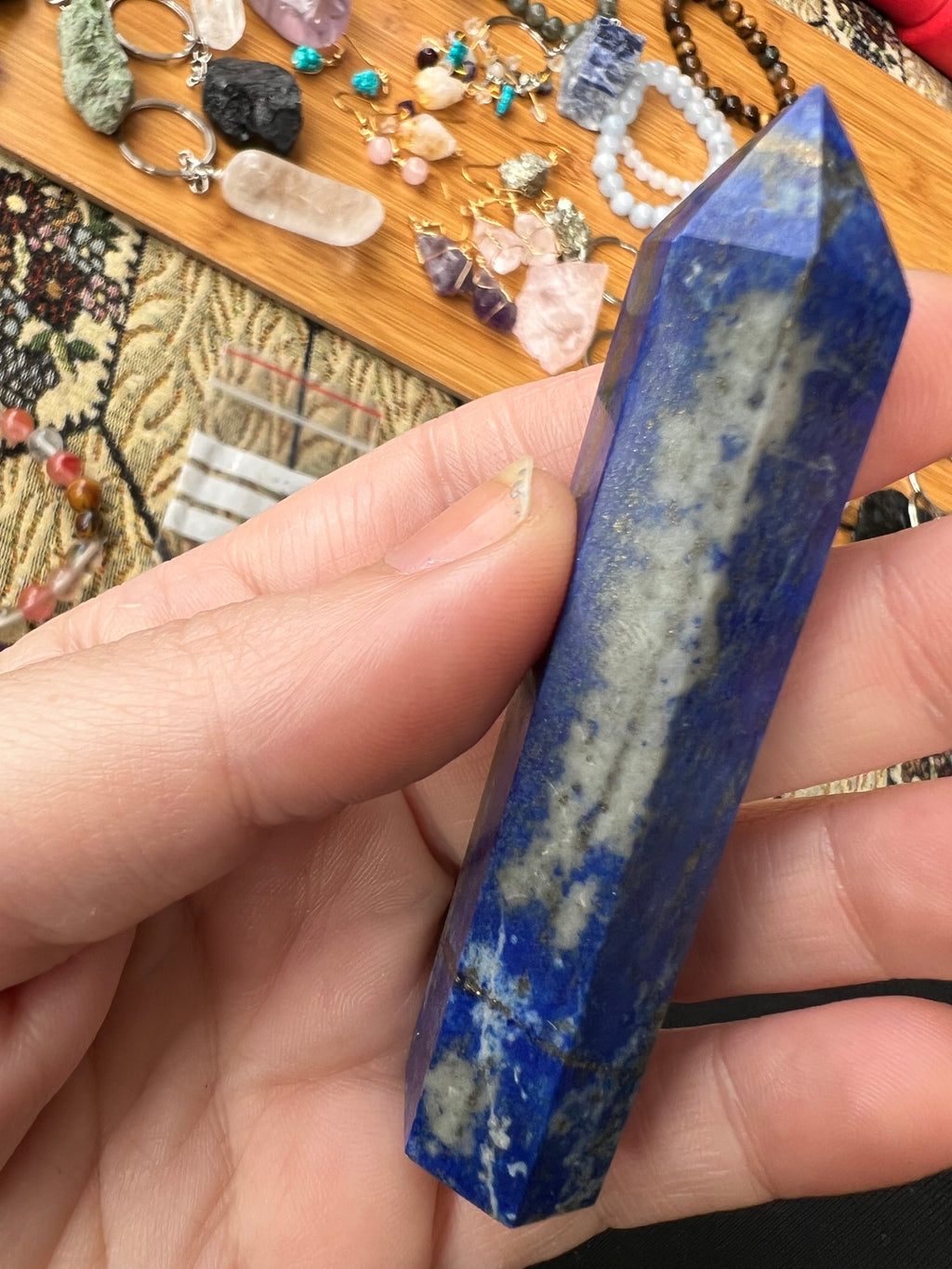 Natural Faceted Crystal Point Tower | Rose Quartz & Lapis Lazuli