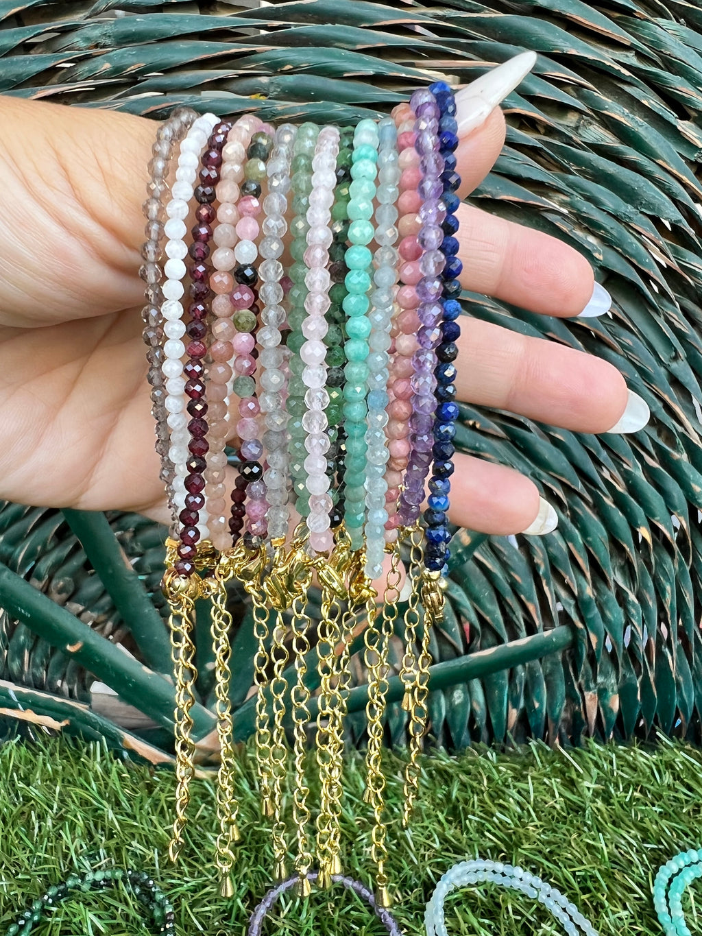 3mm Faceted Natural Gemstone Bracelet – Adjustable Gold-Toned Brass