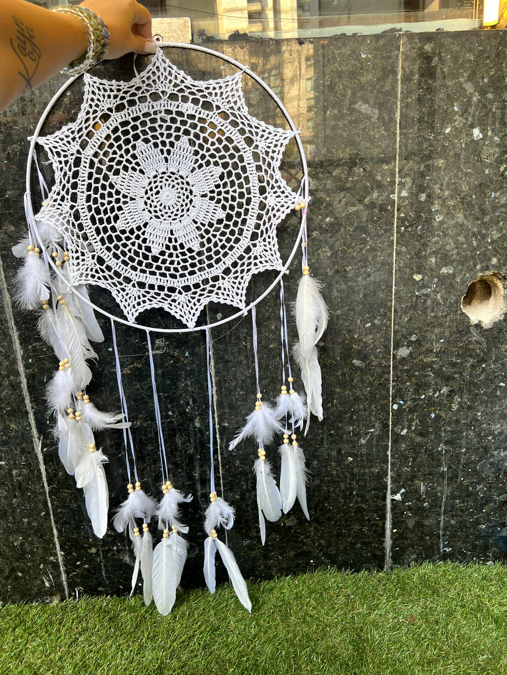 XL White Dream Catcher – Peace, Protection & Serene Energy | Large Feather Wall Hanging