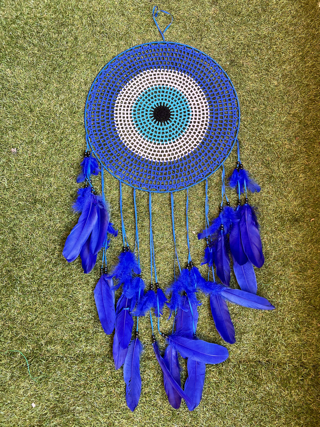 XL Blue Dream Catcher – Protection, Peace & Positive Energy | Large Feather Wall Hanging