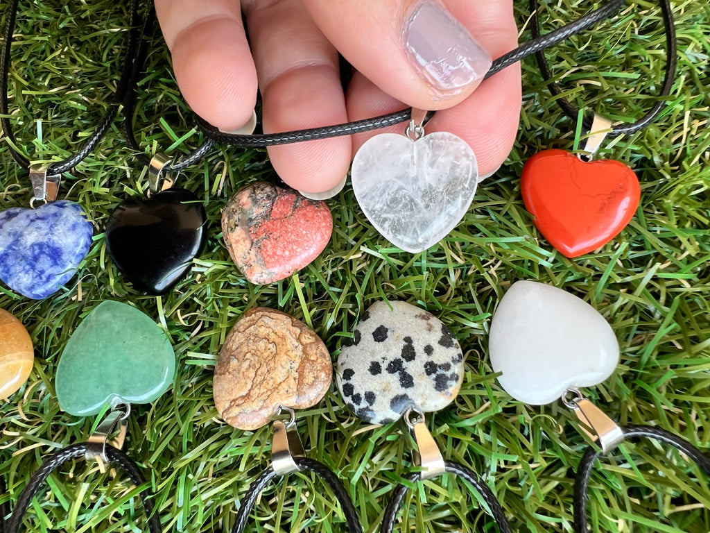 Natural Crystal Heart Necklace – Choose Your Stone (Adjustable Cord)