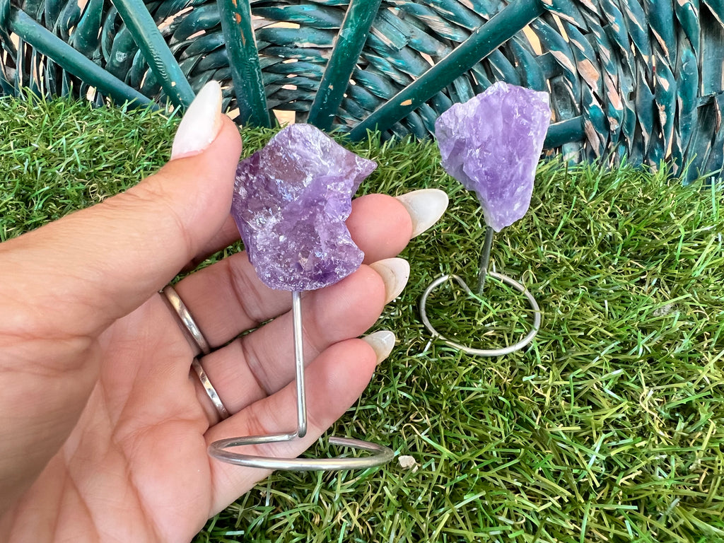 Natural Raw Amethyst on Metal Stand | Crystal Display | Approx. 8 cm | Protection, Calm & Intuition