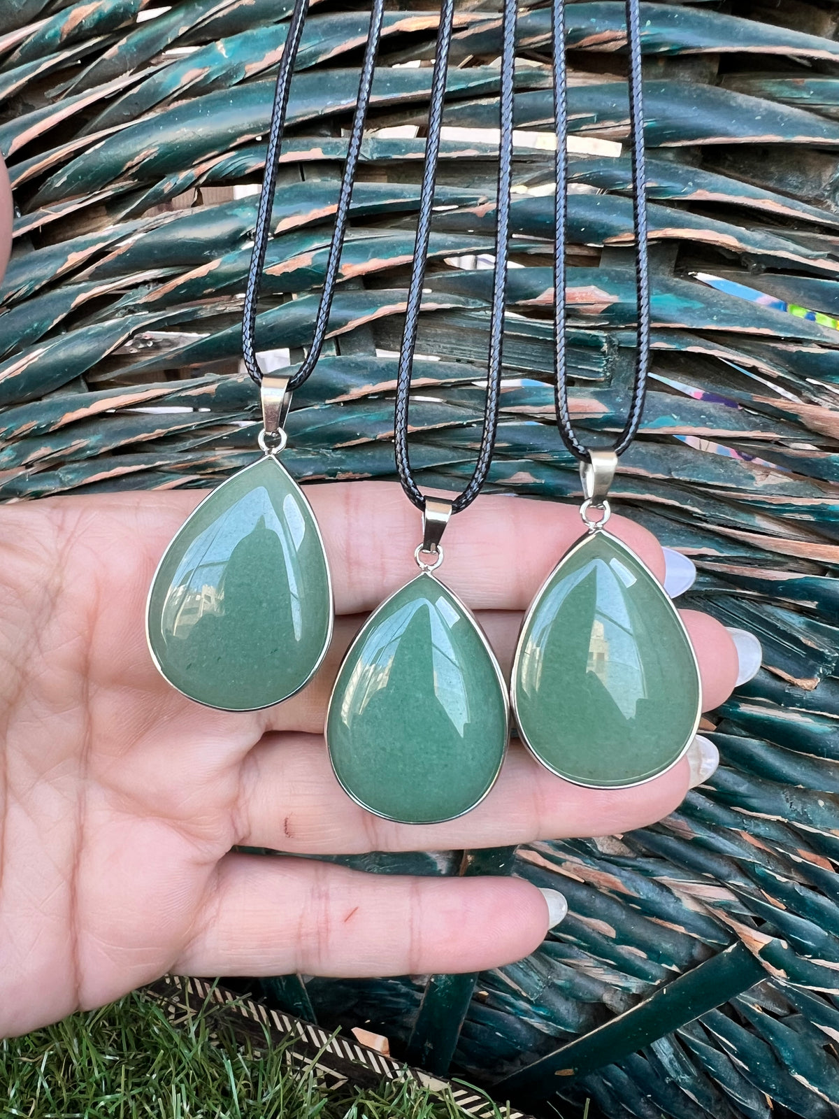 Green Aventurine Silver-Plated Teardrop Necklace – Luck, Abundance & Heart Healing