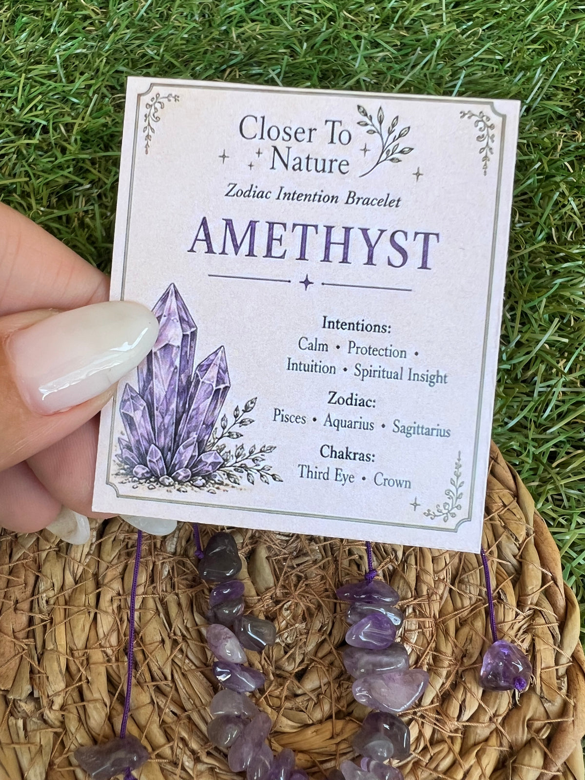 Natural Amethyst Zodiac Bracelet – Calm, Protection & Intuition | Pisces, Aquarius & Sagittarius