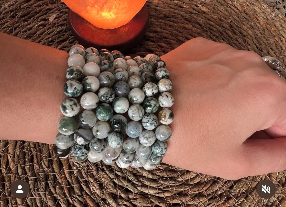 Natural Moss Agate Growth & New Beginnings Bracelet – 8mm Genuine Elastic Beaded Bracelet
