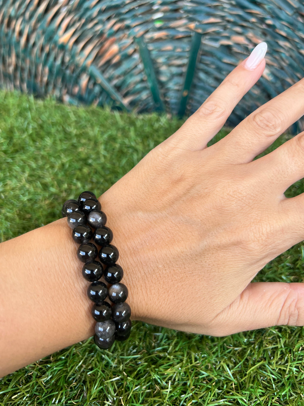 Natural Silver Sheen Obsidian Bracelet – Protection, Grounding & Self-Reflection | 8 mm
