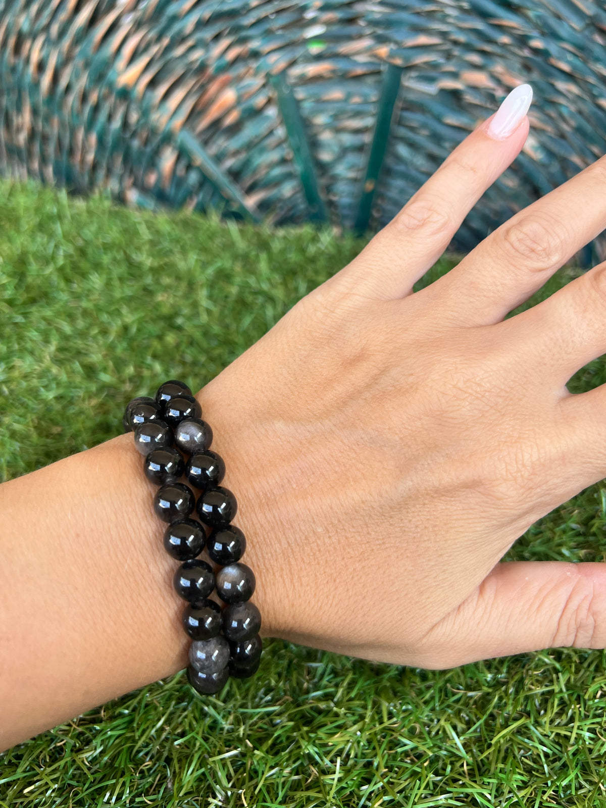 Natural Silver Sheen Obsidian Bracelet – Protection, Grounding & Self-Reflection | 8 mm