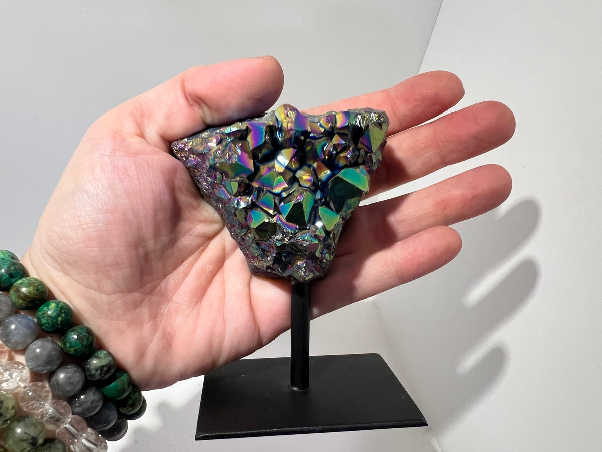 Natural Rainbow Aura Quartz on Metal Stand – 266 g
