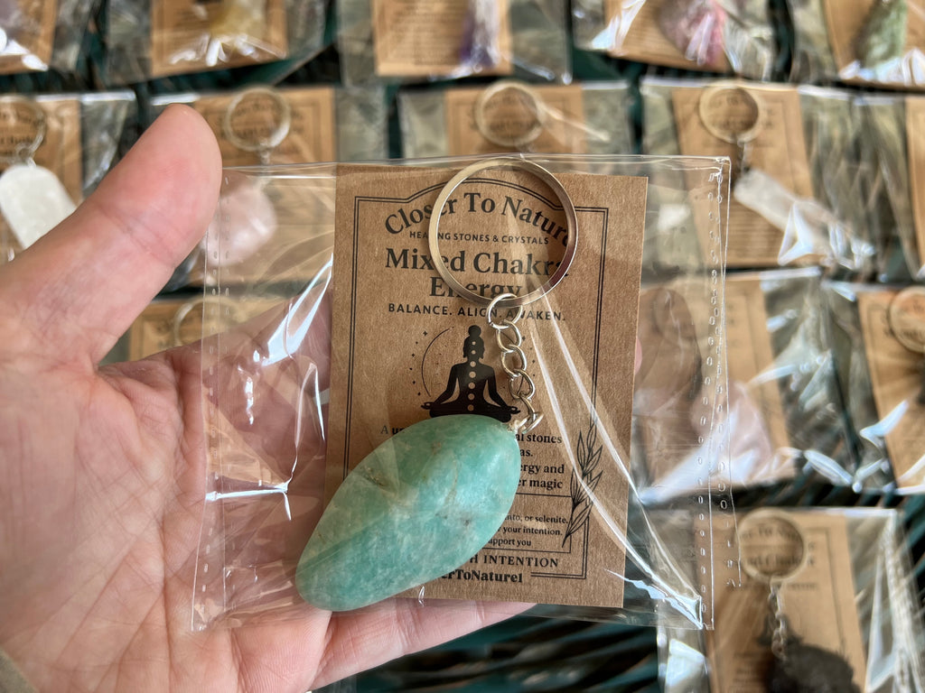 Natural Raw & Polished Crystal Gemstone Keychain – Protection, Abundance & Positive Energy