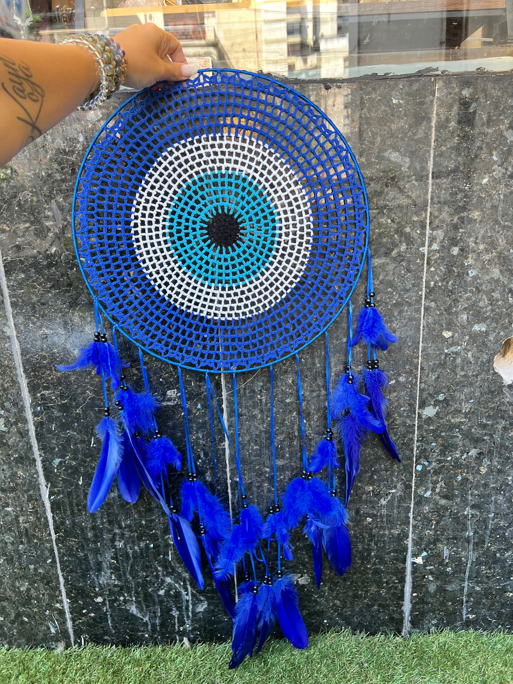 XL Blue Dream Catcher – Protection, Peace & Positive Energy | Large Feather Wall Hanging