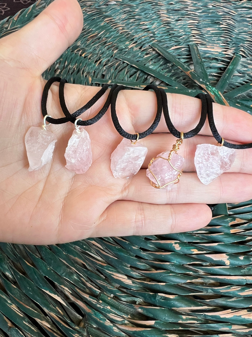 Natural Raw Rose Quartz Necklace – Adjustable Cord