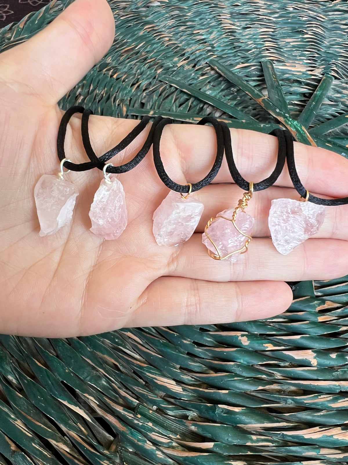 Natural Raw Rose Quartz Necklace – Adjustable Cord