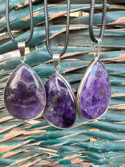 Amethyst Silver-Plated Teardrop Necklace – Calm, Intuition & Protection