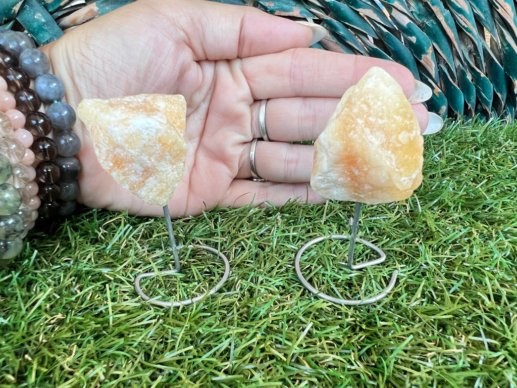 Natural Raw Orange Calcite on Metal Stand | Crystal Display | Approx. 8 cm | Joy, Confidence & Creativity
