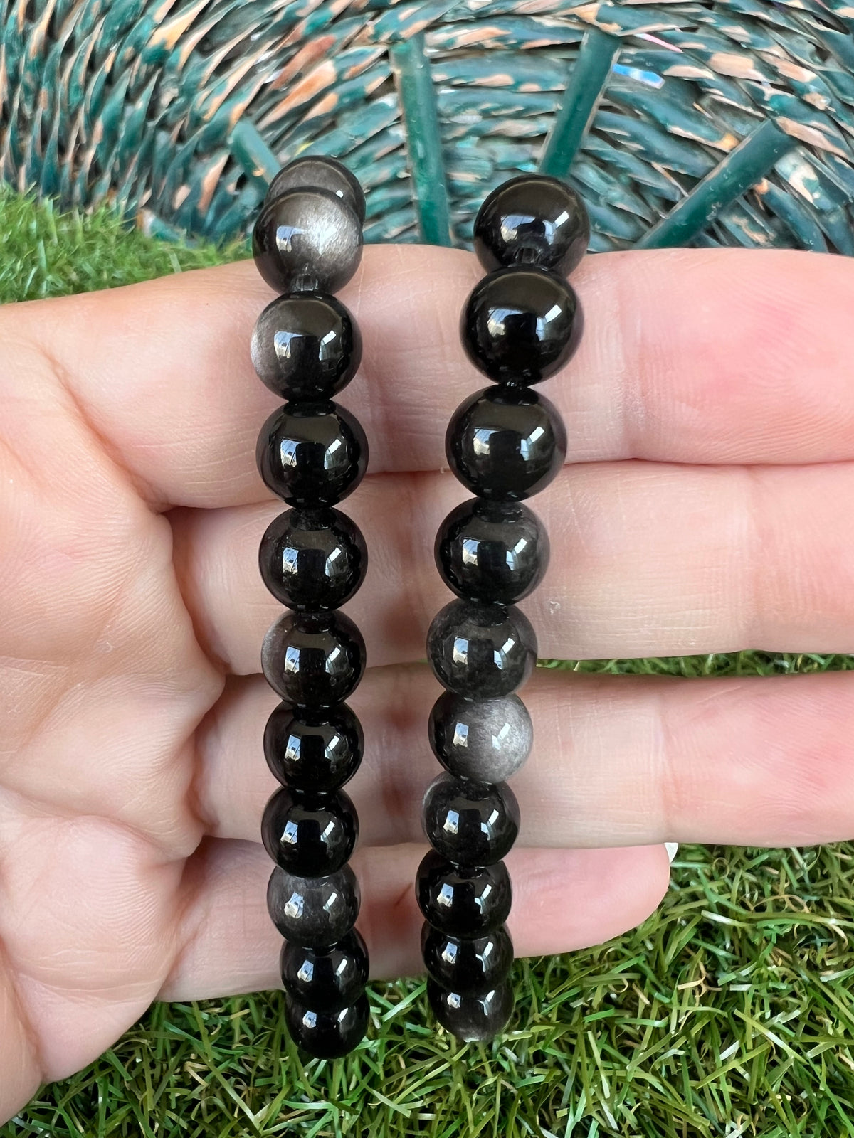 Natural Silver Sheen Obsidian Bracelet – Protection, Grounding & Self-Reflection | 8 mm
