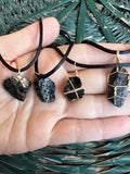 Natural Black Tourmaline Necklace – Raw or Wire Wrapped (Adjustable Cord)