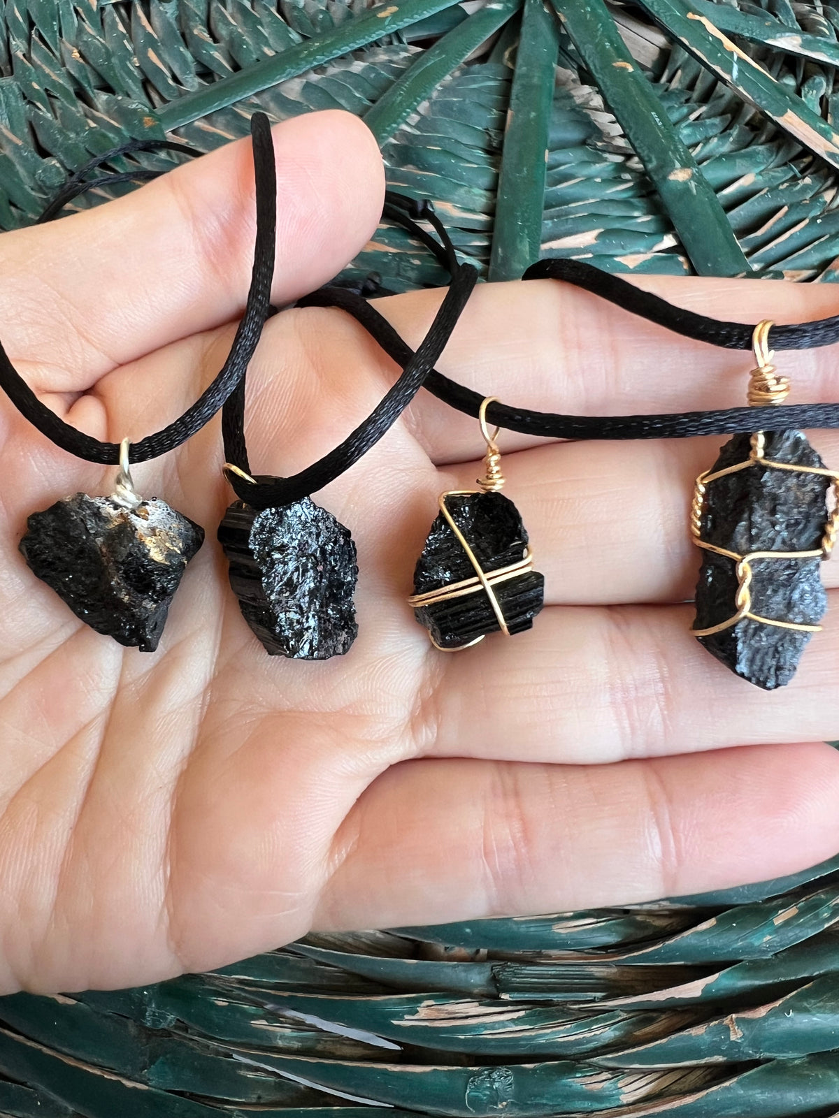 Natural Black Tourmaline Necklace – Raw or Wire Wrapped (Adjustable Cord)