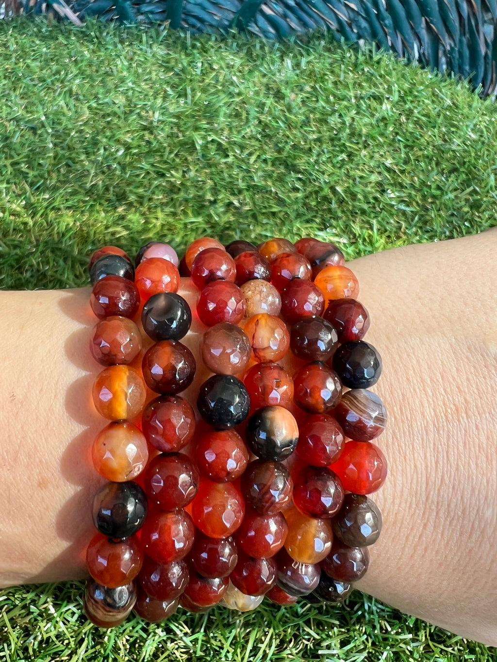Natural Faceted Carnelian Bracelet | 8mm Genuine Gemstone Beads | Motivation, Confidence & Vitality