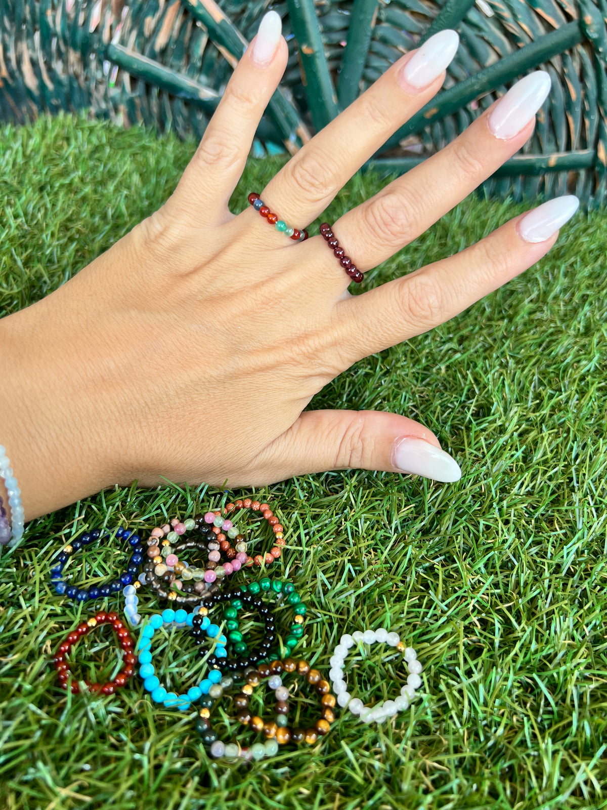 Natural Elastic Gemstone Beaded Ring – Intention & Energy | 3 mm