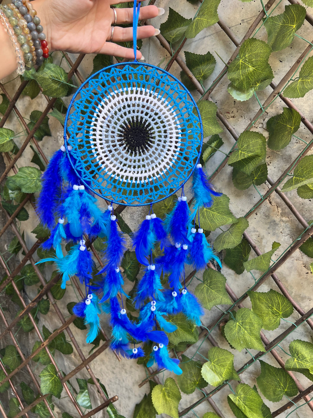 Blue Evil Eye Dream Catcher – Protection, Peace & Positive Energy | Feather Wall Hanging