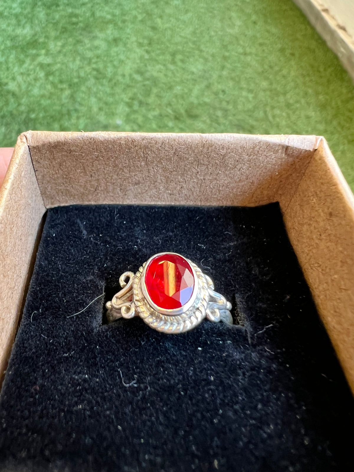 Genuine Red Quartz Ring in 925 Italian Sterling Silver