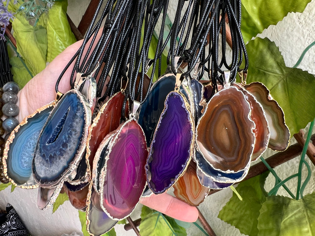 Natural Agate Slice Necklace – Choose Your Color (Adjustable Cord)