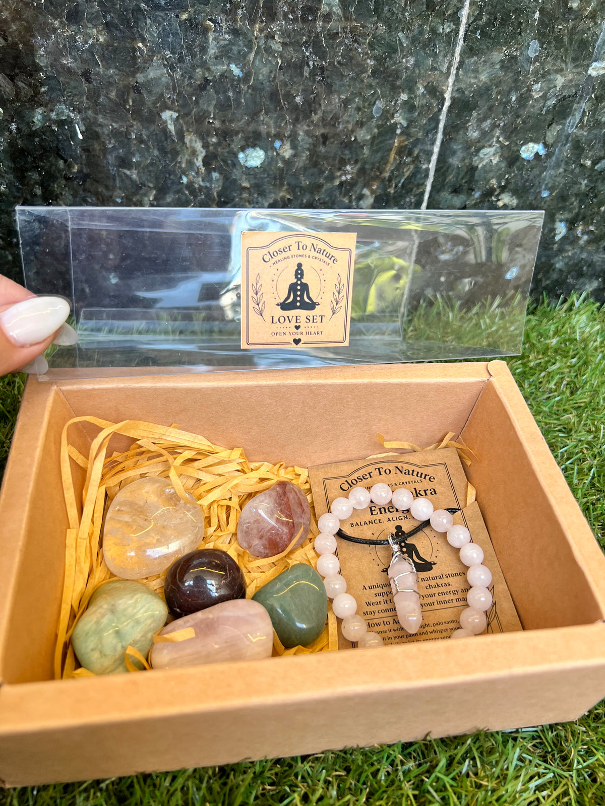 Love Intention Crystal Gift Set | Natural Love & Self-Love Healing Box with Bracelet & Necklace