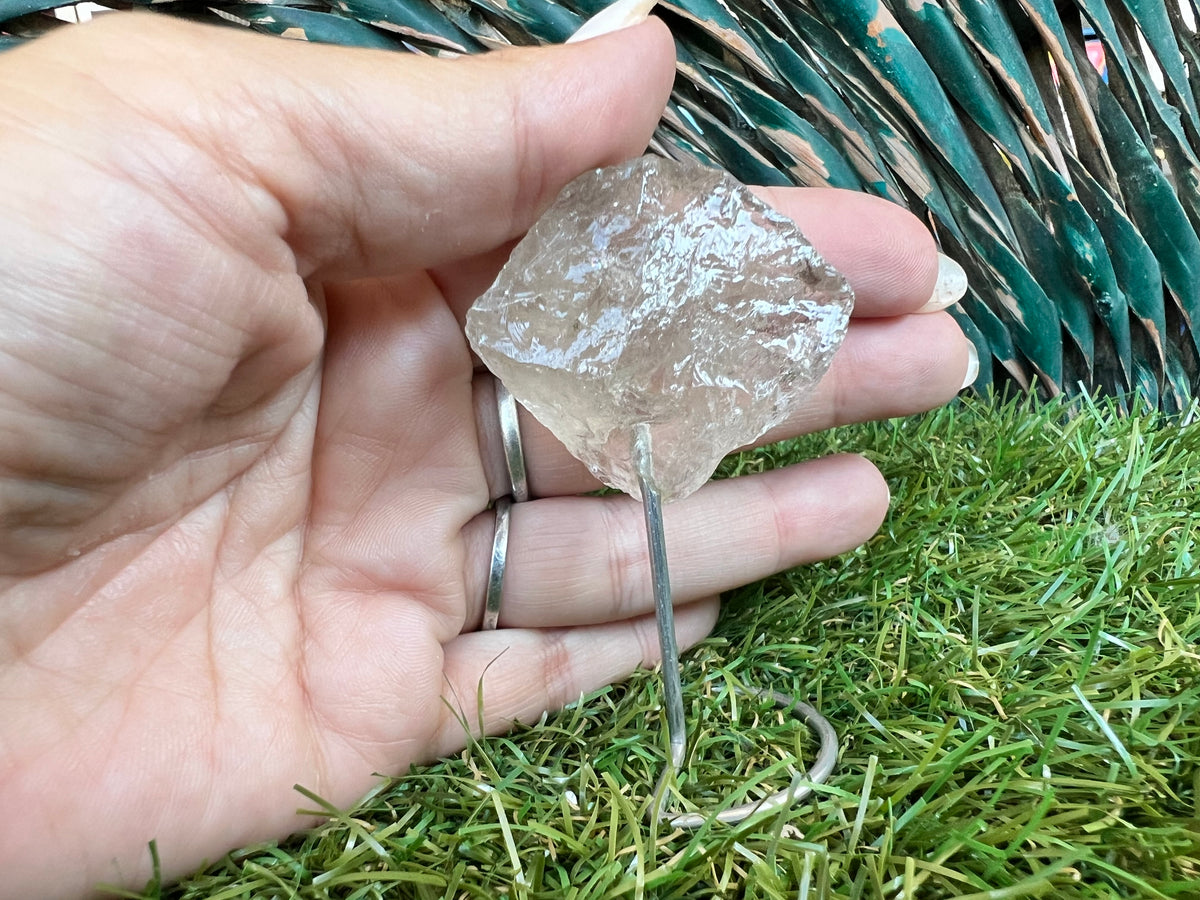 Natural Raw Smoky Quartz on Metal Stand | Crystal Display | Approx. 8 cm | Protection, Grounding & Cleansing