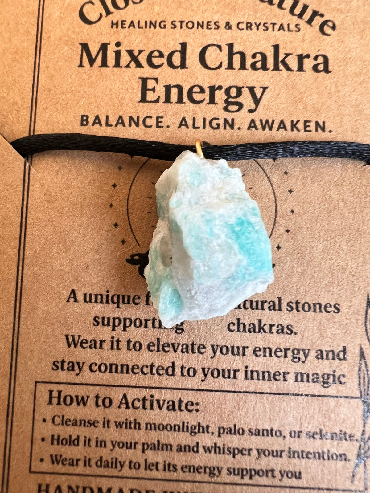 Natural Raw Amazonite Pendant Necklace – Adjustable Cord