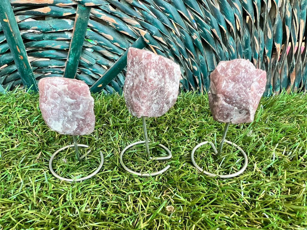 Natural Raw Lepidolite on Metal Stand | Crystal Display | Approx. 8 cm | Calm & Balance