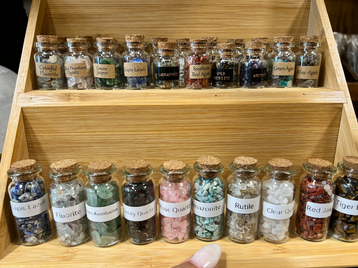 Natural Crystal Chip Bottle | Genuine Gemstone Chips in Glass Bottle | Mini Crystal Collection