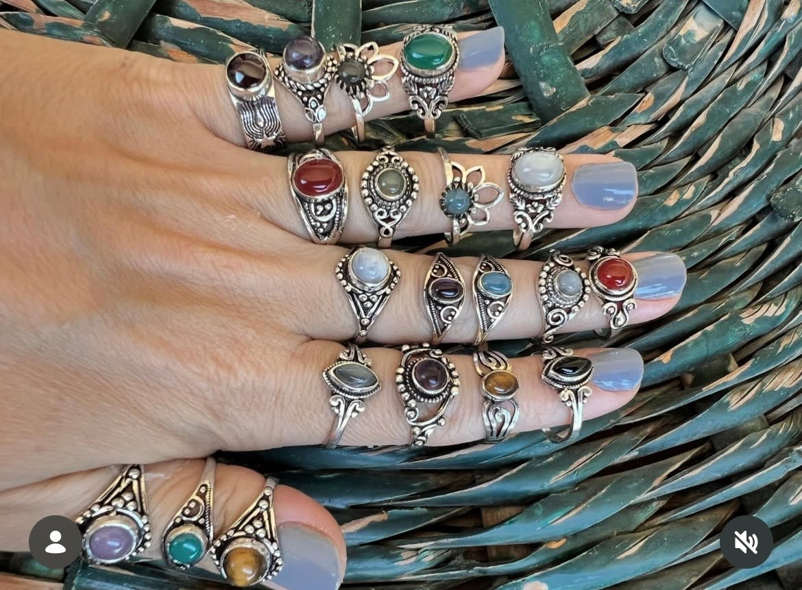 Natural Silver-Plated Crystal Rings Collection “Delicate A”