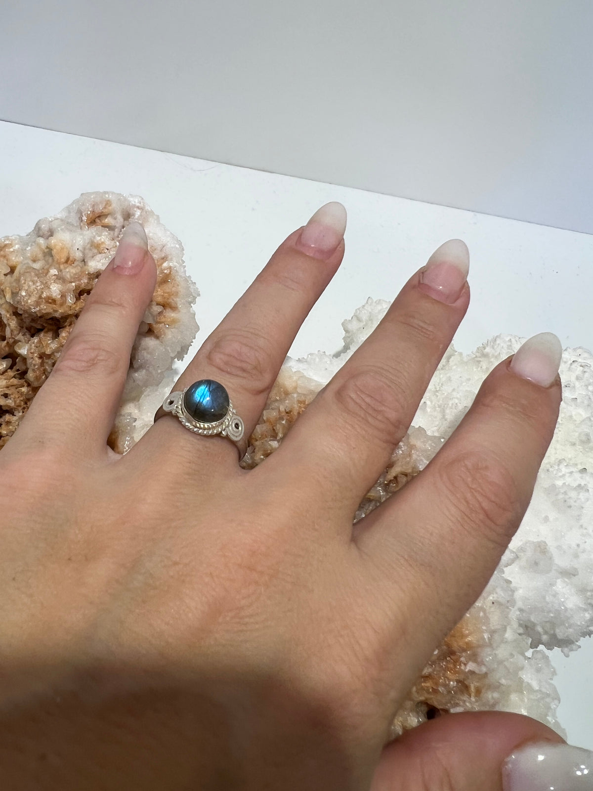 Genuine Labradorite Ring in 925 Italian Sterling Silver