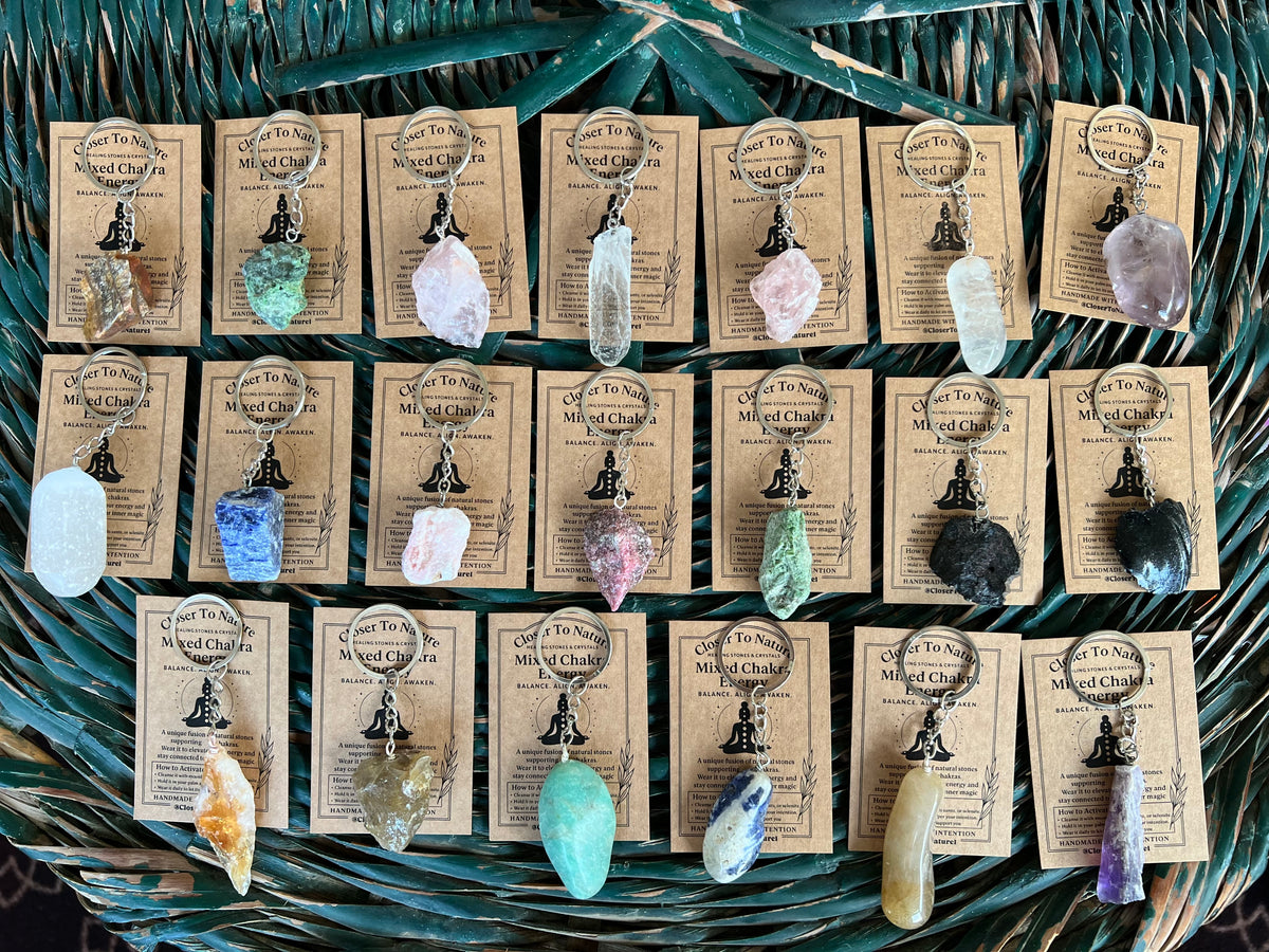 Natural Raw & Polished Crystal Gemstone Keychain – Protection, Abundance & Positive Energy