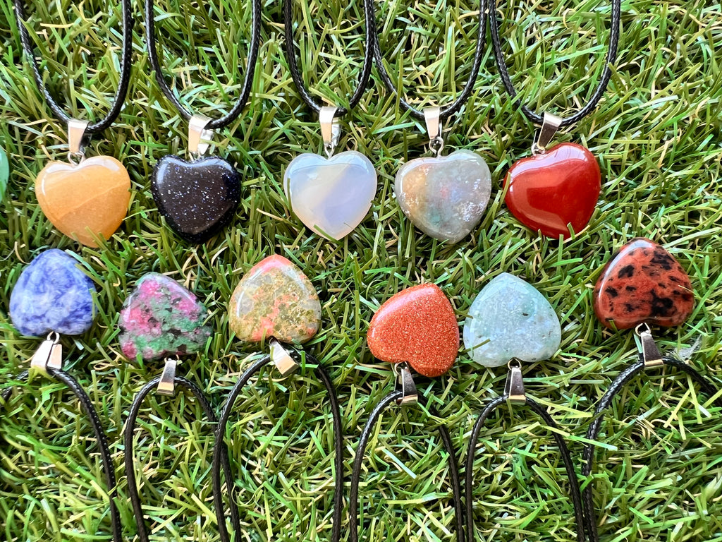 Natural Crystal Heart Necklace – Choose Your Stone (Adjustable Cord)