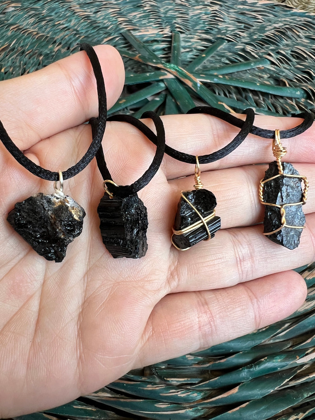 Natural Black Tourmaline Necklace – Raw or Wire Wrapped (Adjustable Cord)