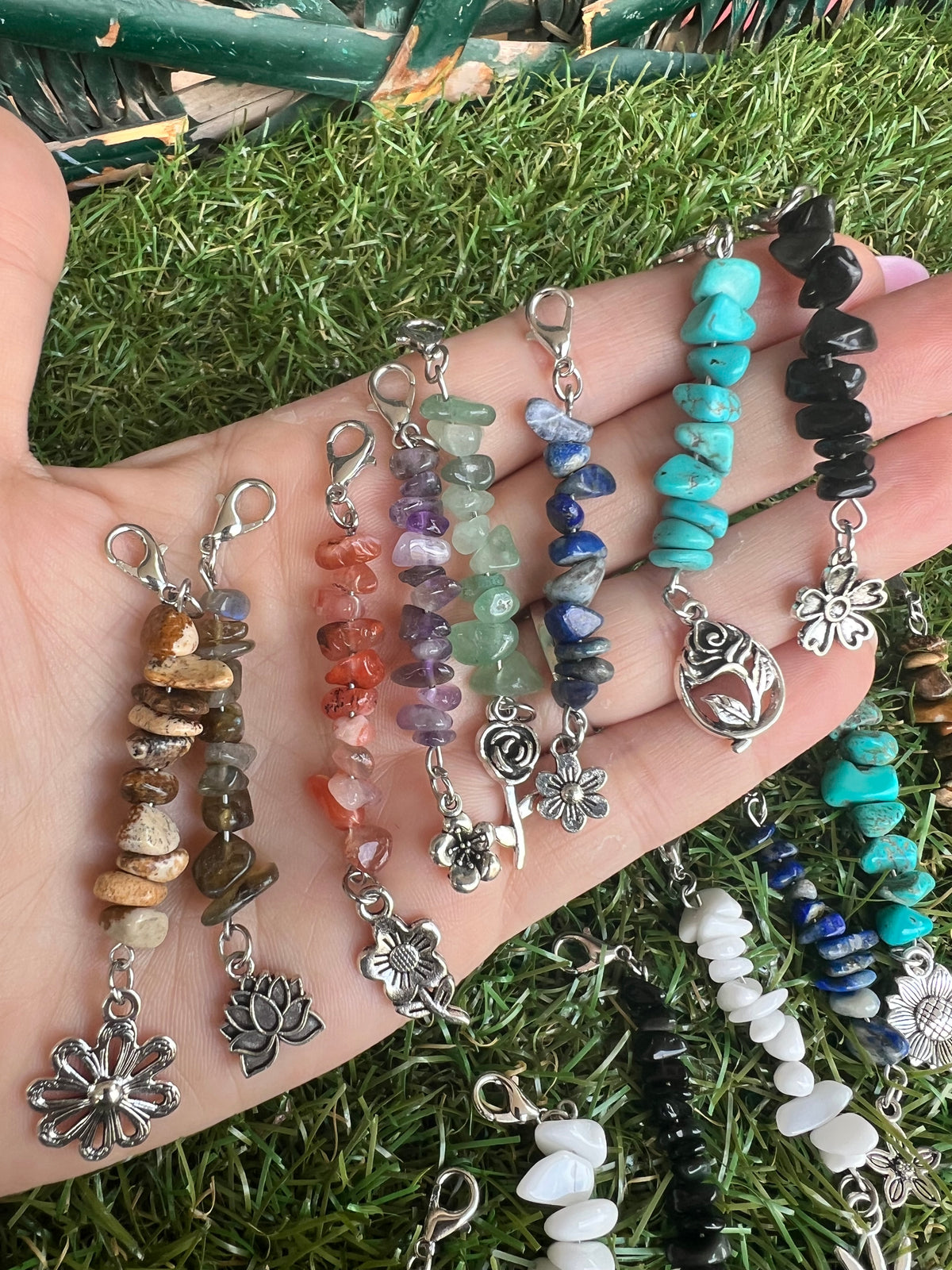 Natural Crystal Chip Phone Charm & Keychain – Genuine Gemstone Bag Charm