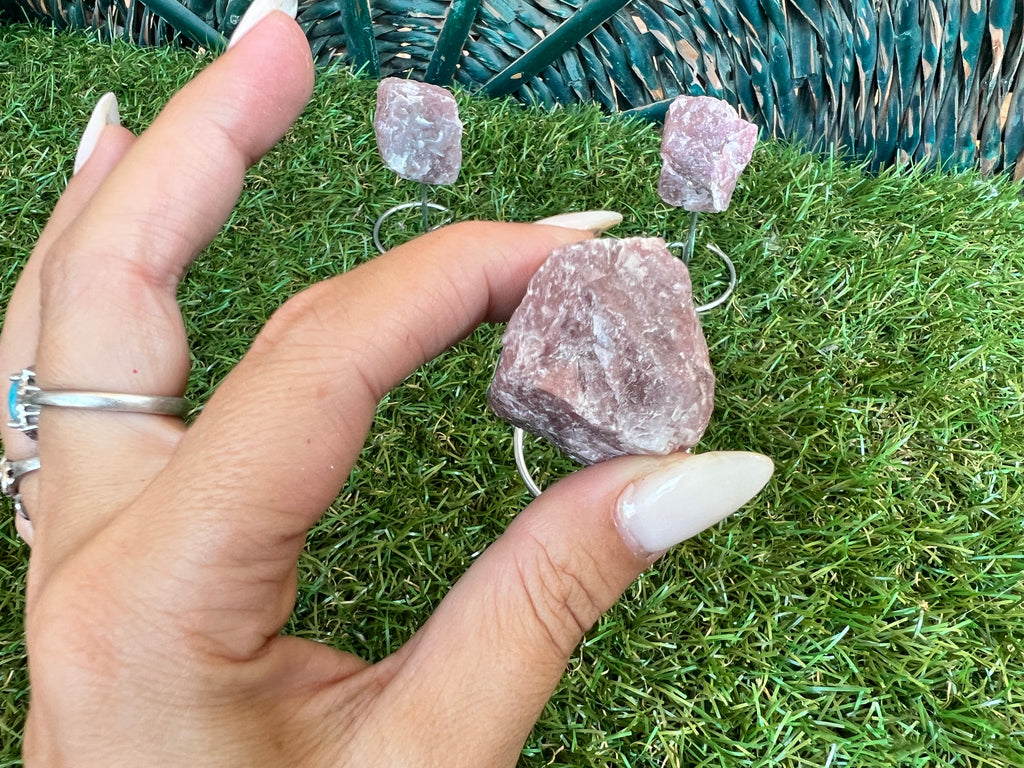 Natural Raw Lepidolite on Metal Stand | Crystal Display | Approx. 8 cm | Calm & Balance