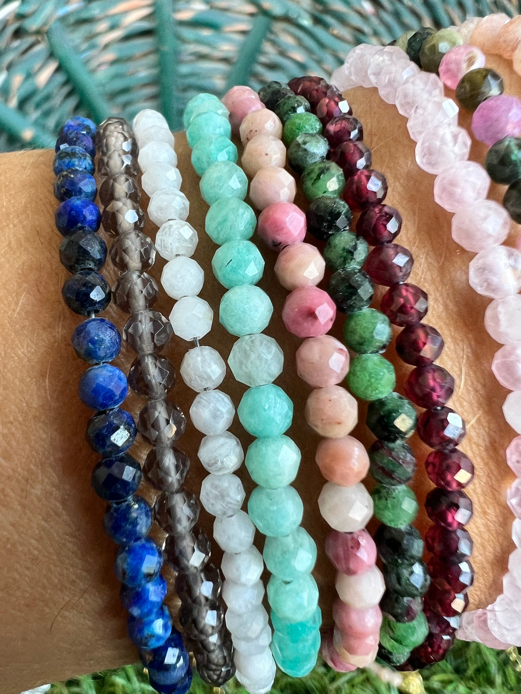 3mm Faceted Natural Gemstone Bracelet – Adjustable Gold-Toned Brass
