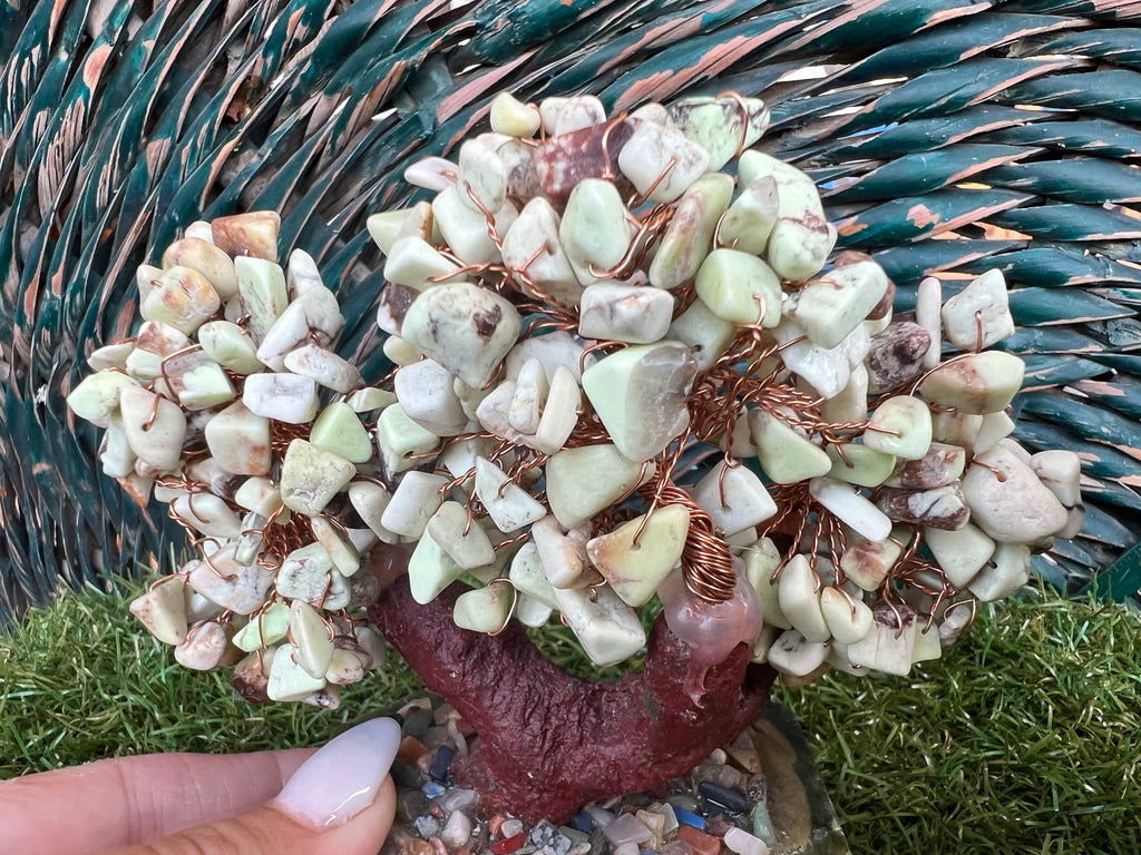Natural Chrysoprase Bonsai Tree | Genuine Gemstone Tree in a Hand-Carved Natural Green Stone Pot | Growth & Prosperity