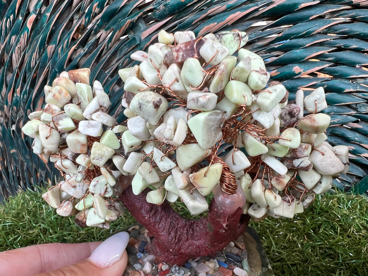 Natural Chrysoprase Bonsai Tree | Genuine Gemstone Tree in a Hand-Carved Natural Green Stone Pot | Growth & Prosperity