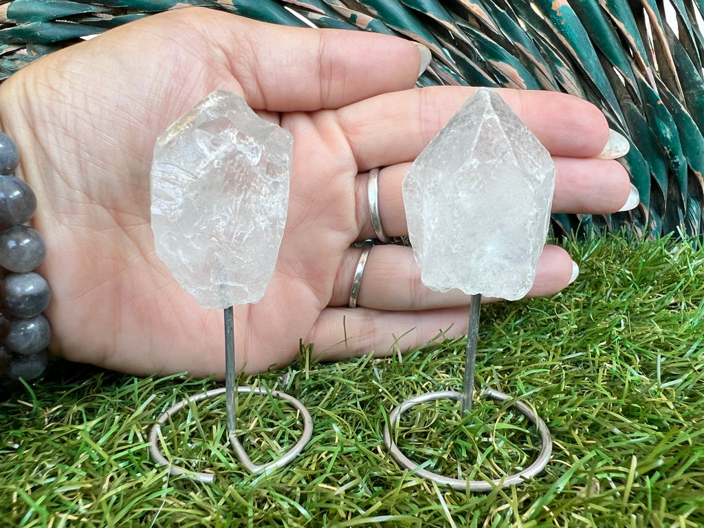 Natural Raw Clear Quartz on Metal Stand | Crystal Display | Approx. 8 cm | Clarity, Amplification & Energy Cleansing