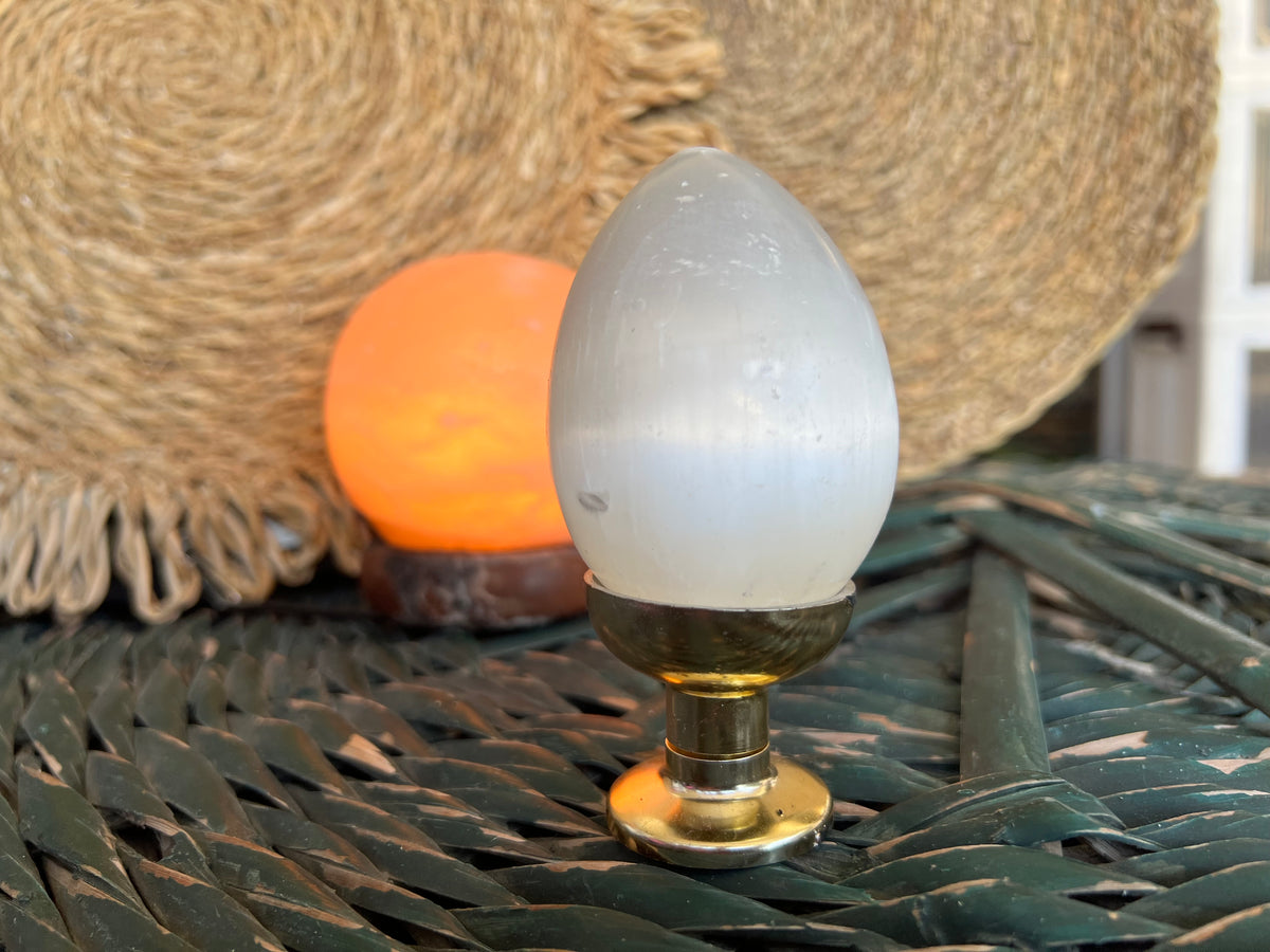 Natural Selenite Egg on Stand | Approx. 220 g | Cleansing, Clarity & Spiritual Protection