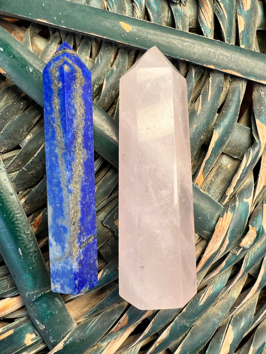 Natural Faceted Crystal Point Tower | Rose Quartz & Lapis Lazuli