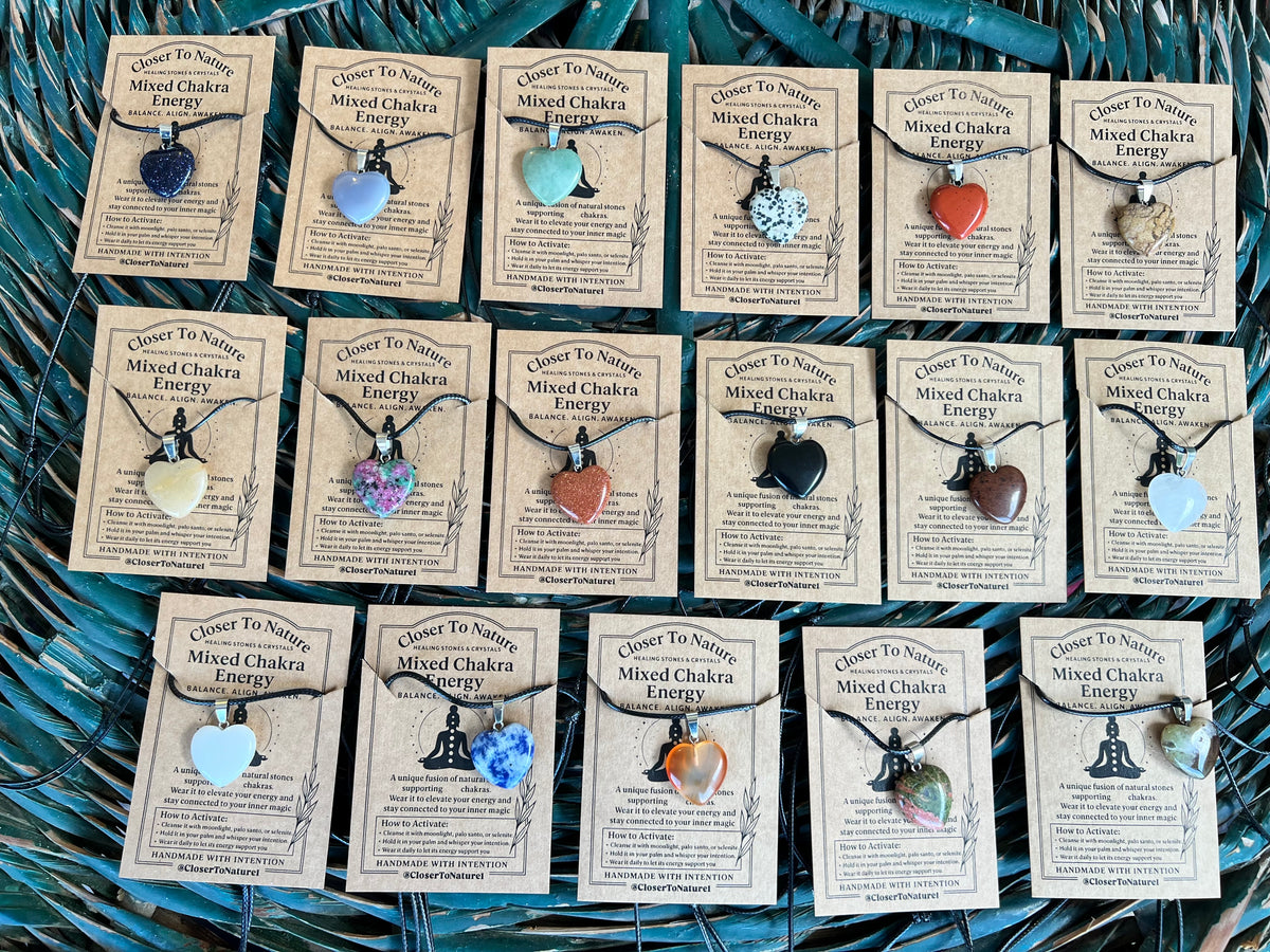 Natural Crystal Heart Necklace – Choose Your Stone (Adjustable Cord)