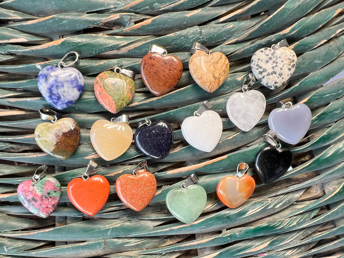 Natural Crystal Heart Necklace – Choose Your Stone (Adjustable Cord)